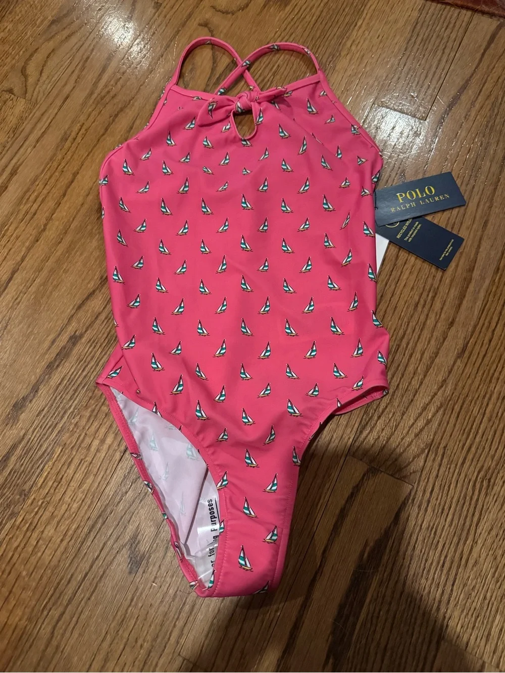 NWT‎ Polo Ralph Lauren Girls Pink Sailboat One-Piece Swimsuit Preppy Classic